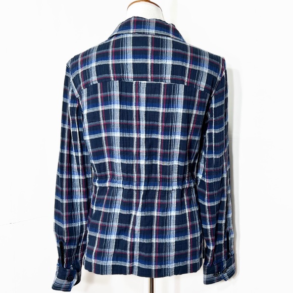Sanctuary Navy Blue Plaid Tie Waist Long Sleeve Buttondown Shacket Jacket Top S - Picture 6 of 10